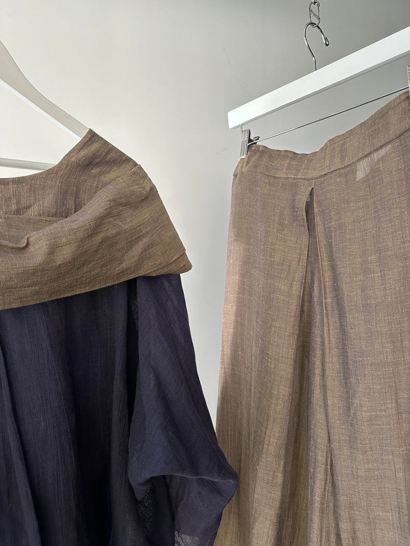 ISSEY MIYAKE - 1990s 2 PIECES SET CONTRASTING TROUSERS AND BLOUSE