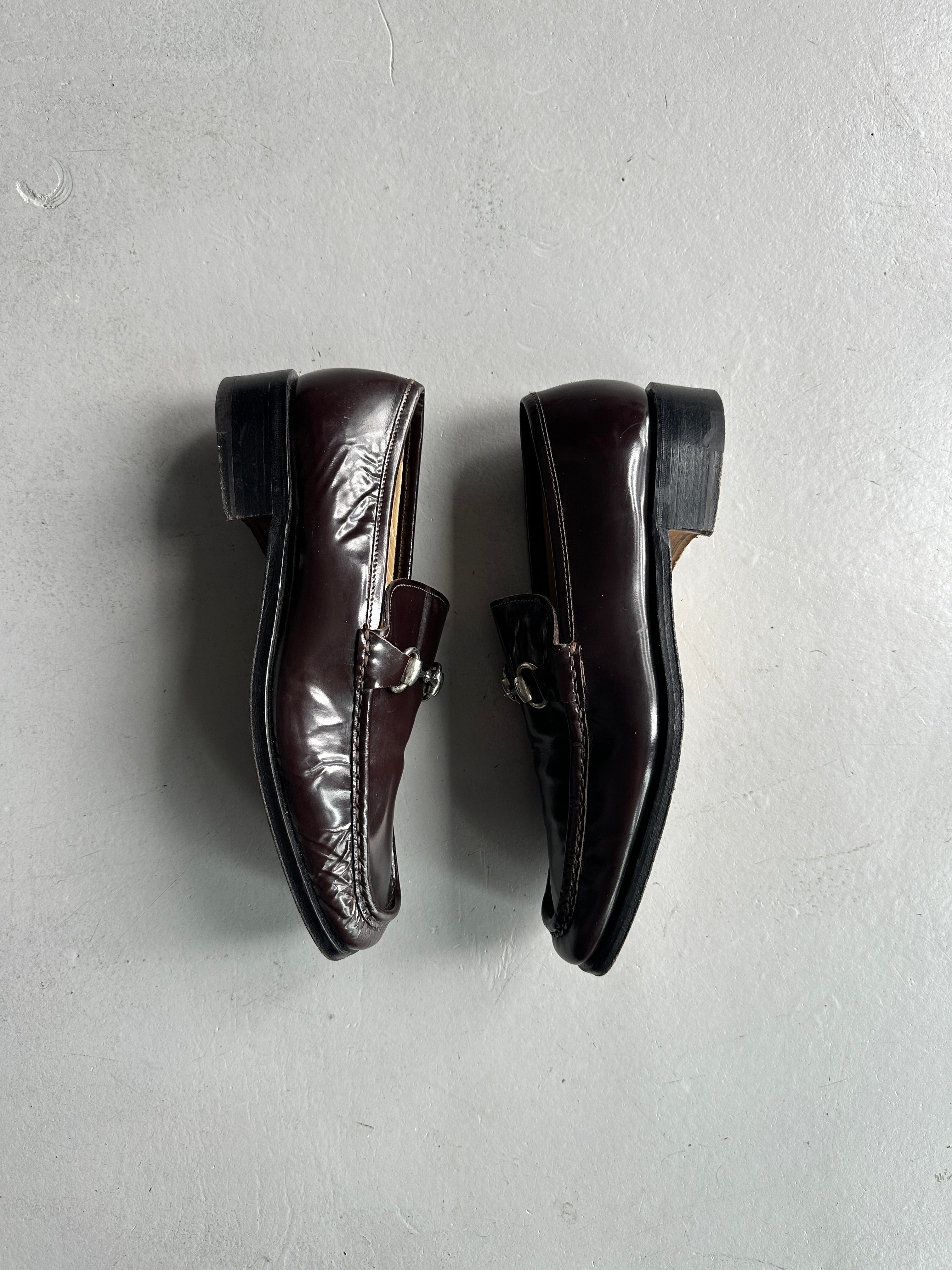 GUCCI - 1980s SQUARE TOE HORSEBIT LOAFERS