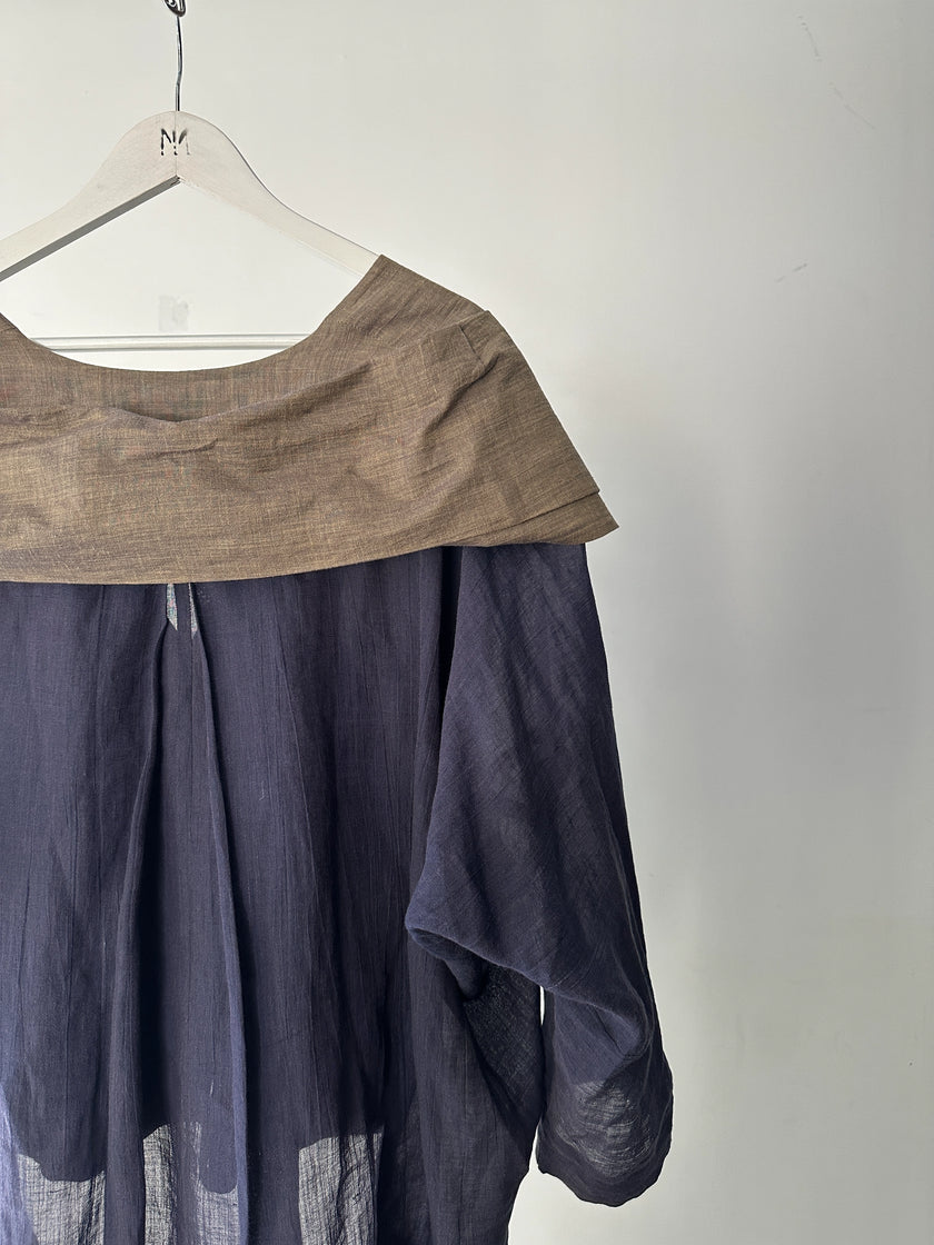 ISSEY MIYAKE - 1990s 2 PIECES SET CONTRASTING TROUSERS AND BLOUSE