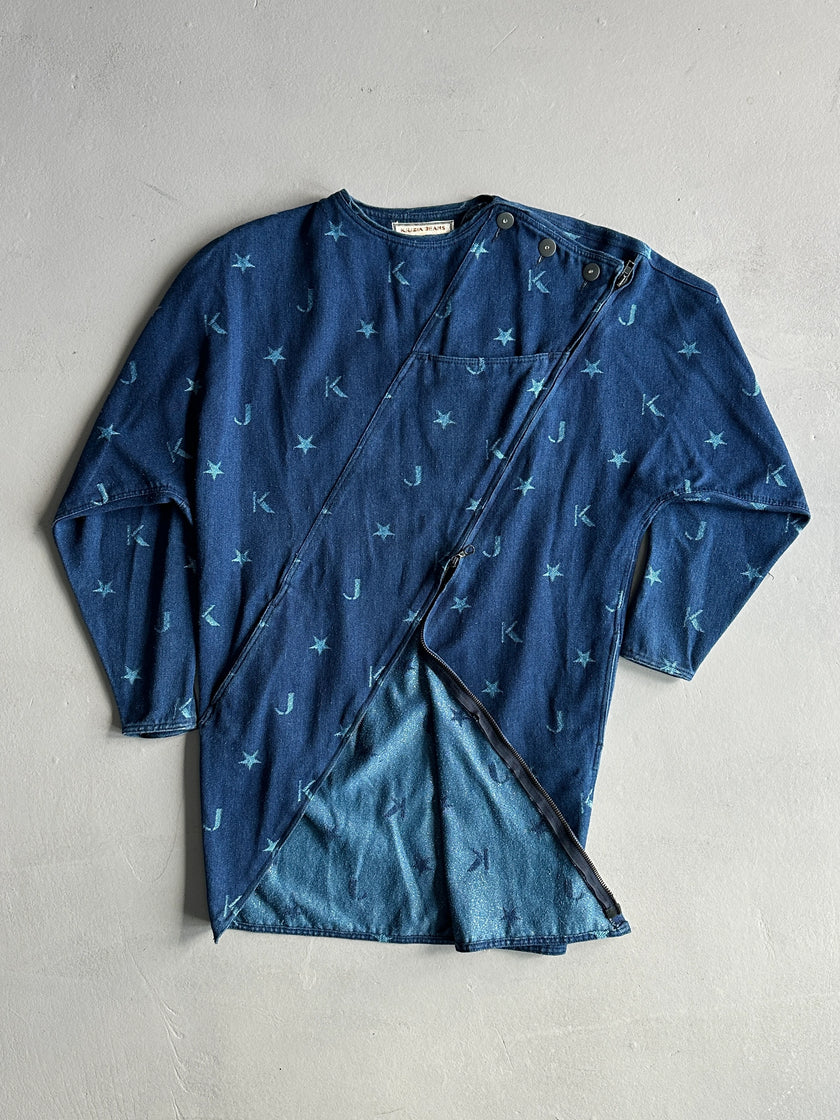 KRIZIA - 1980s ASYMMETRICAL FRONT ZIP DENIM DRESS