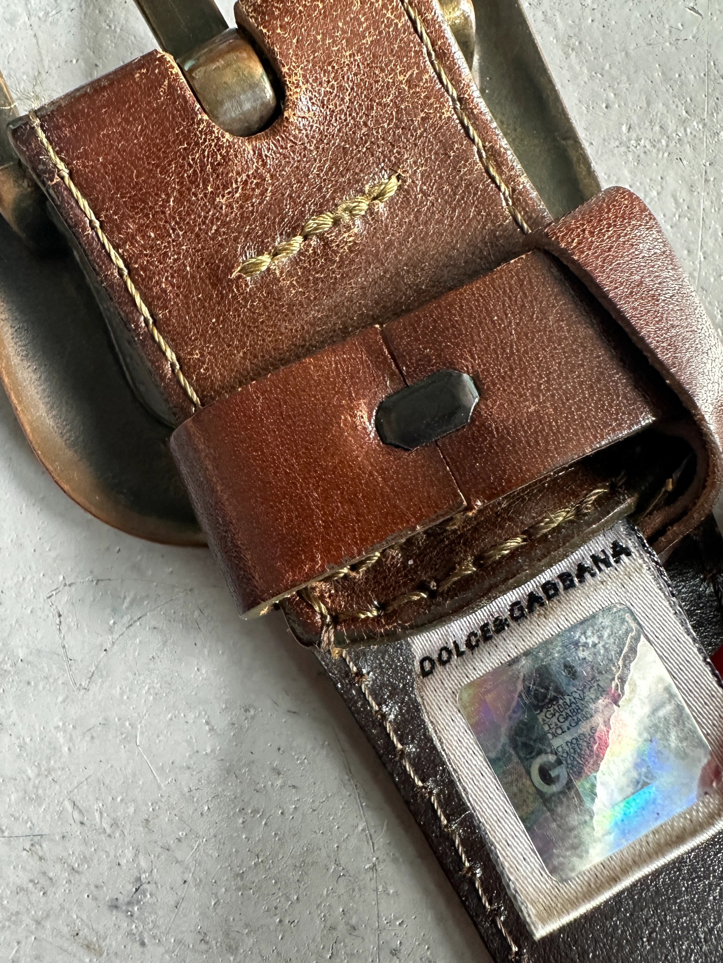 DOLCE & GABBANA - F/W 2003 CANVAS AND LEATHER BELT WITH BRASS BUCKLE