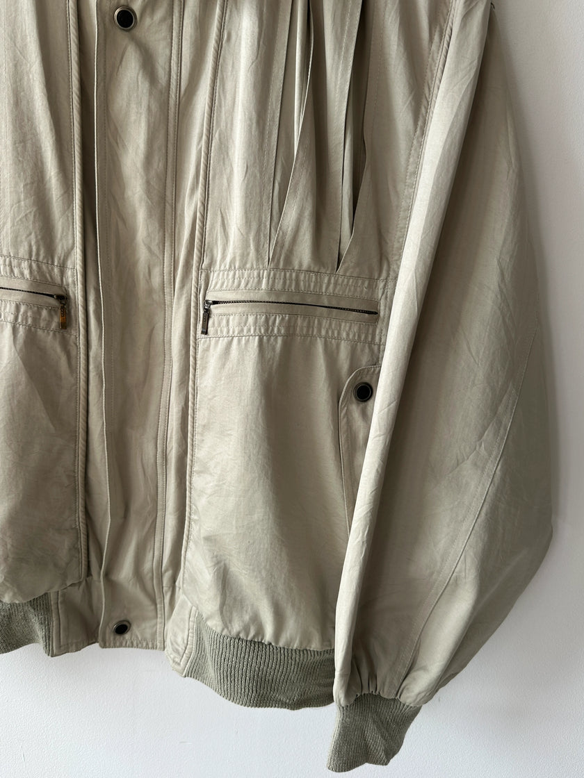 NO LABEL 1980s BOMBER JACKET WITH PLEATED FRONT DETAILS