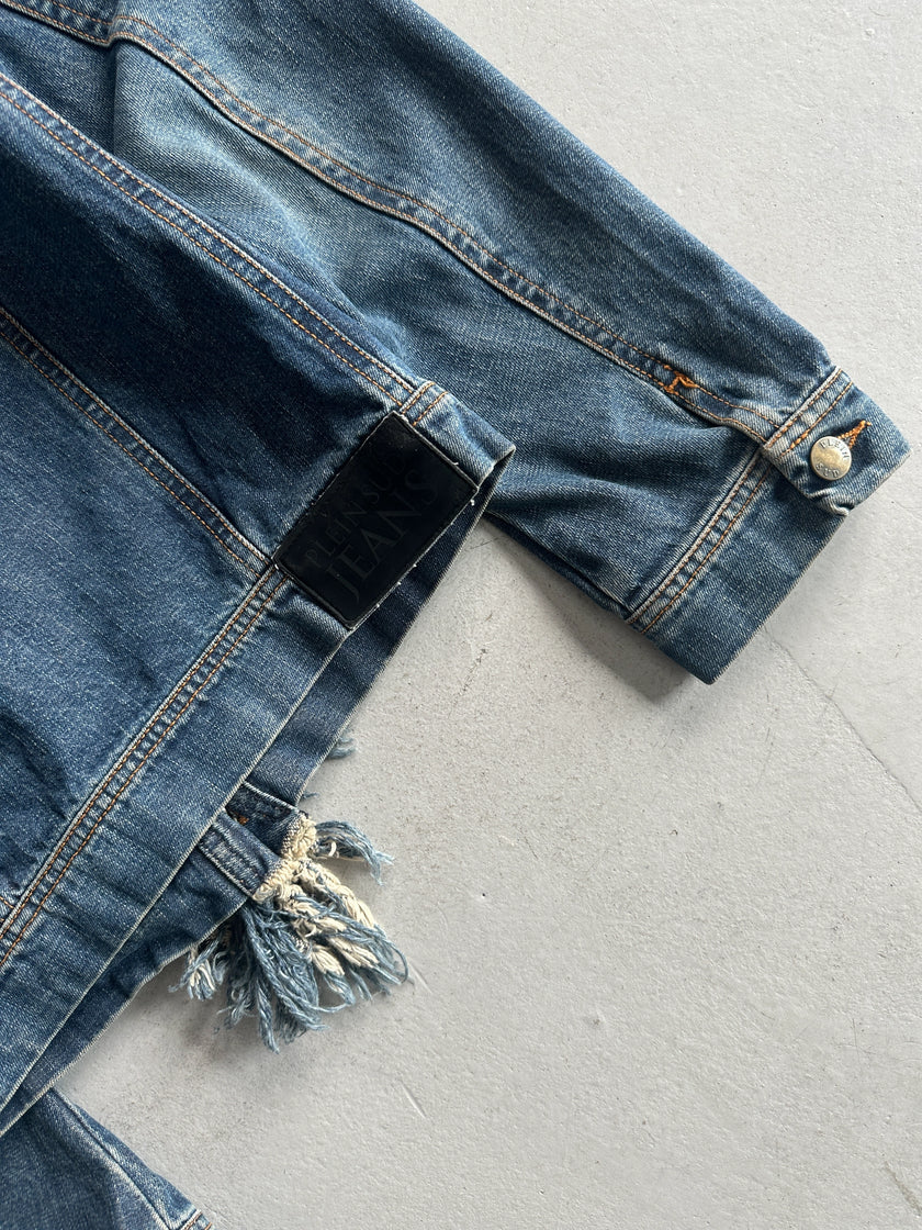 PLEIN SUD - 1990s FRAYED RUFFLES FRONT DENIM JACKET