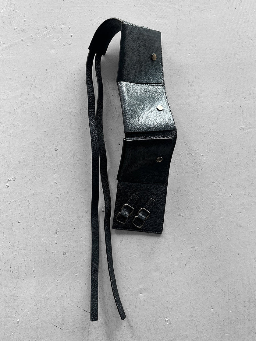HIROKO KOSHINO - 1990s LEATHER WAIST BELT WITH THREE FLAP POCKETS