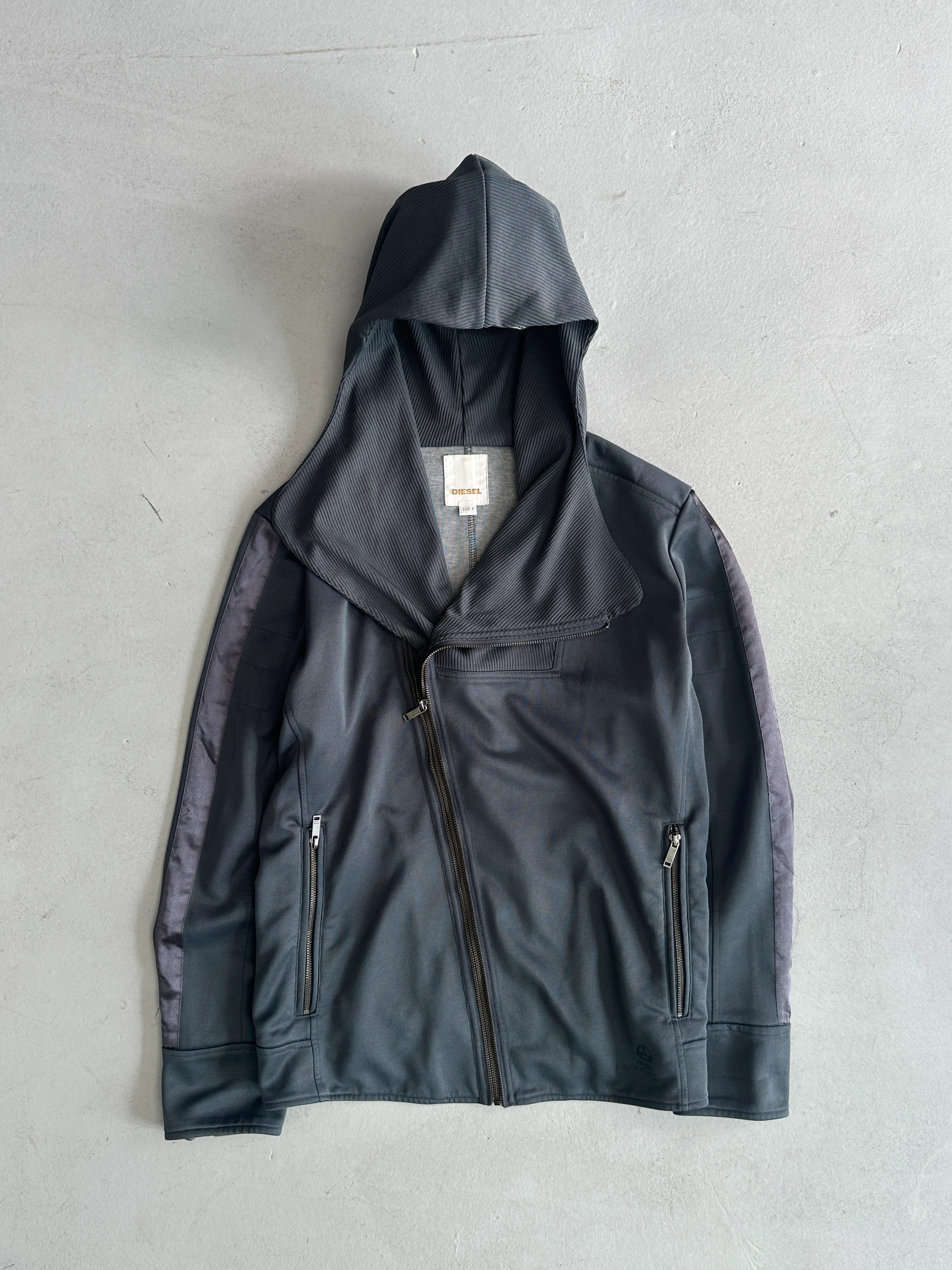 DIESEL - 2000s HOODED SWEATER WITH DIAGONAL ZIP CLOSURE