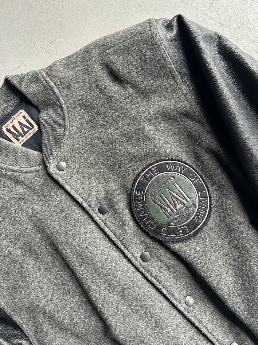 ISSEY MIYAKE HAI - 1980s BOMBER JACKET WITH CONTRASTING LEATHER SLEEVE