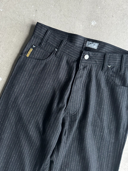 ARMANI JEANS - 1990s PINSTRIPED STRAIGHT FIT WOOL TROUSERS