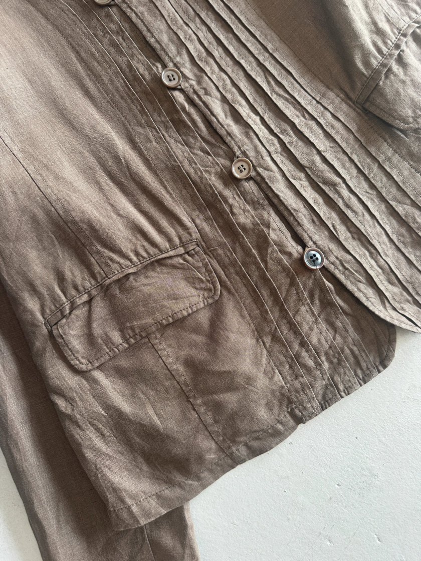 PLANTATION ISSEY MIYAKE - 1990s FLARED HEM LINEN BLOUSE