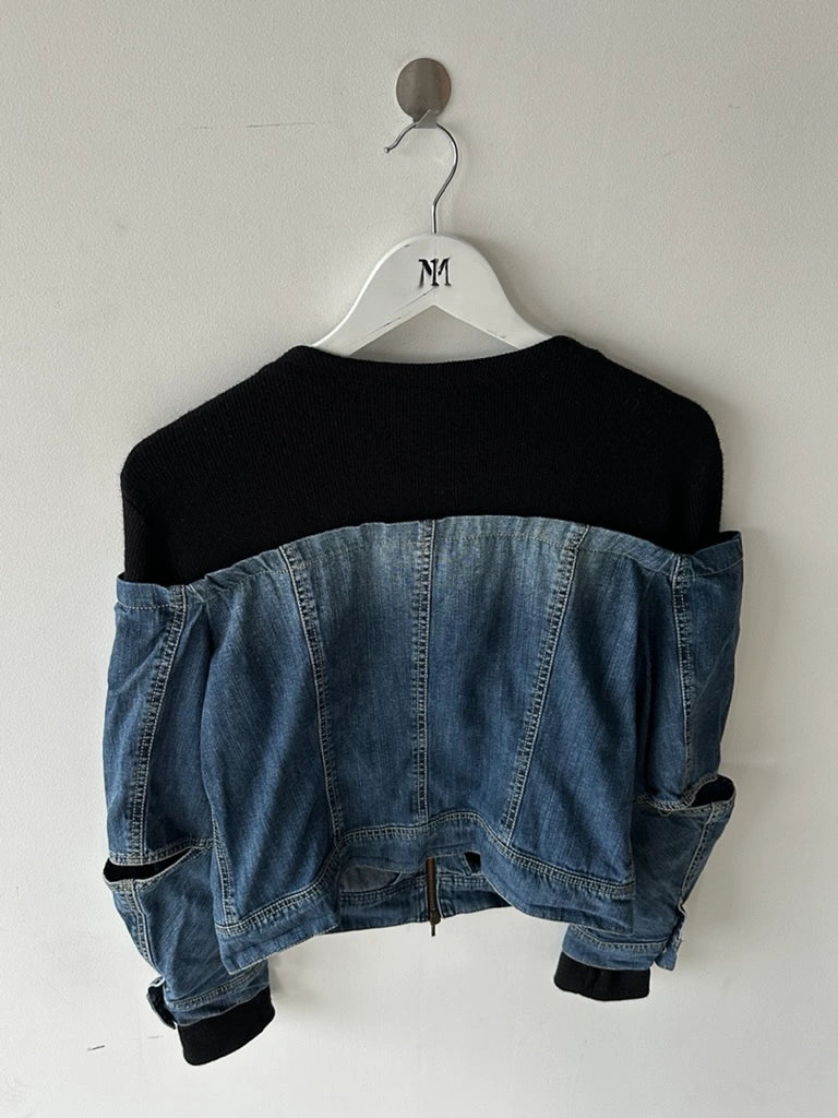 PLEIN SUD - early 2000s CROP FIT HYBRID DENIM JACKET WITH OPEN ELBOW SLITS