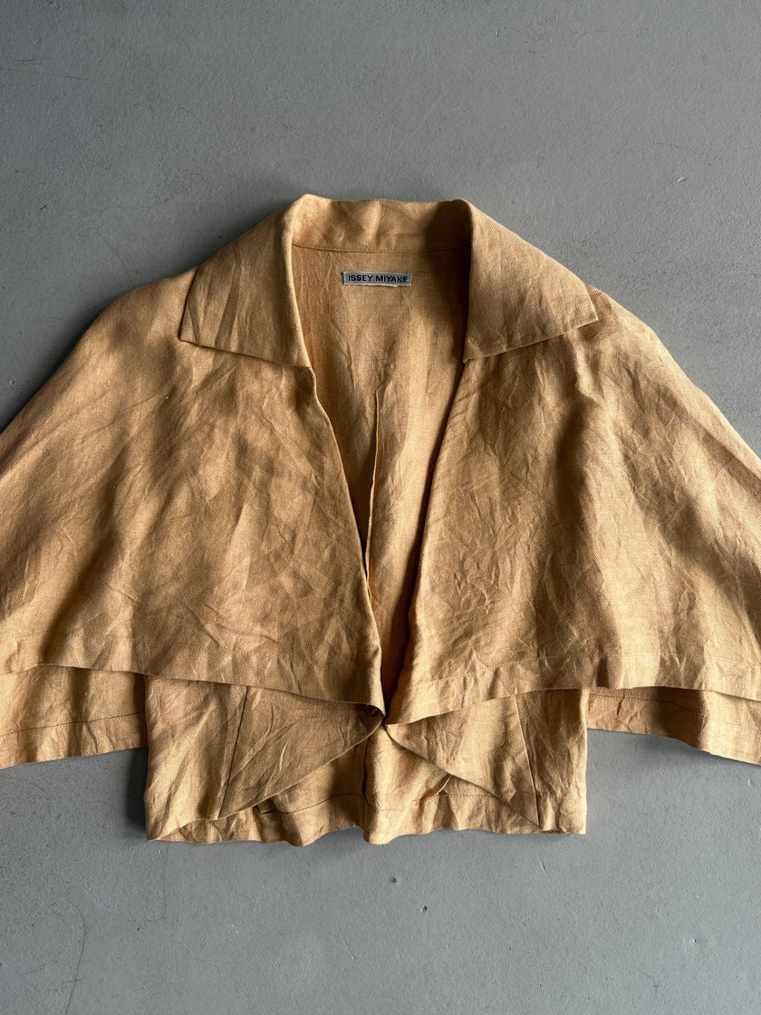 ISSEY MIYAKE - 1990s CROP FIT LINEN CAPE BLOUSE