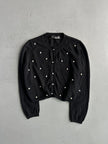 MOSCHINO - 2000s CROP FIT WOOL CARDIGAN WITH PEARL EMBELLISHMENTS FRONT