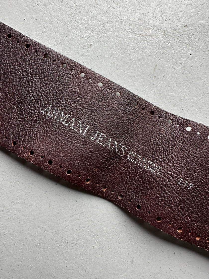 ARMANI JEANS - early 2000s WIDE BELT WITH OVERSIZED ROUNDED BRUSHED BRASS BUCKLE