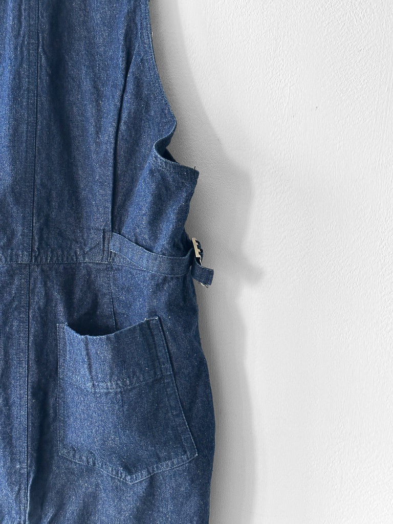 ISSEY MIYAKE PLANTATION - 1980s DENIM MINI DUNGAREE DRESS