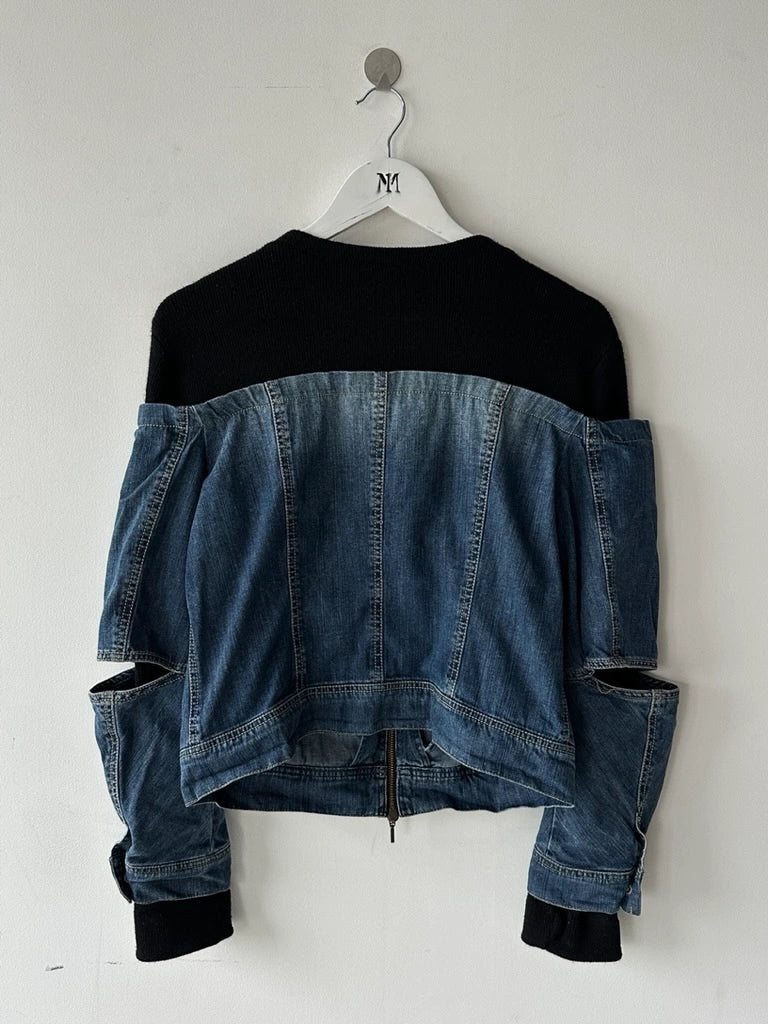PLEIN SUD - early 2000s CROP FIT HYBRID DENIM JACKET WITH OPEN ELBOW SLITS