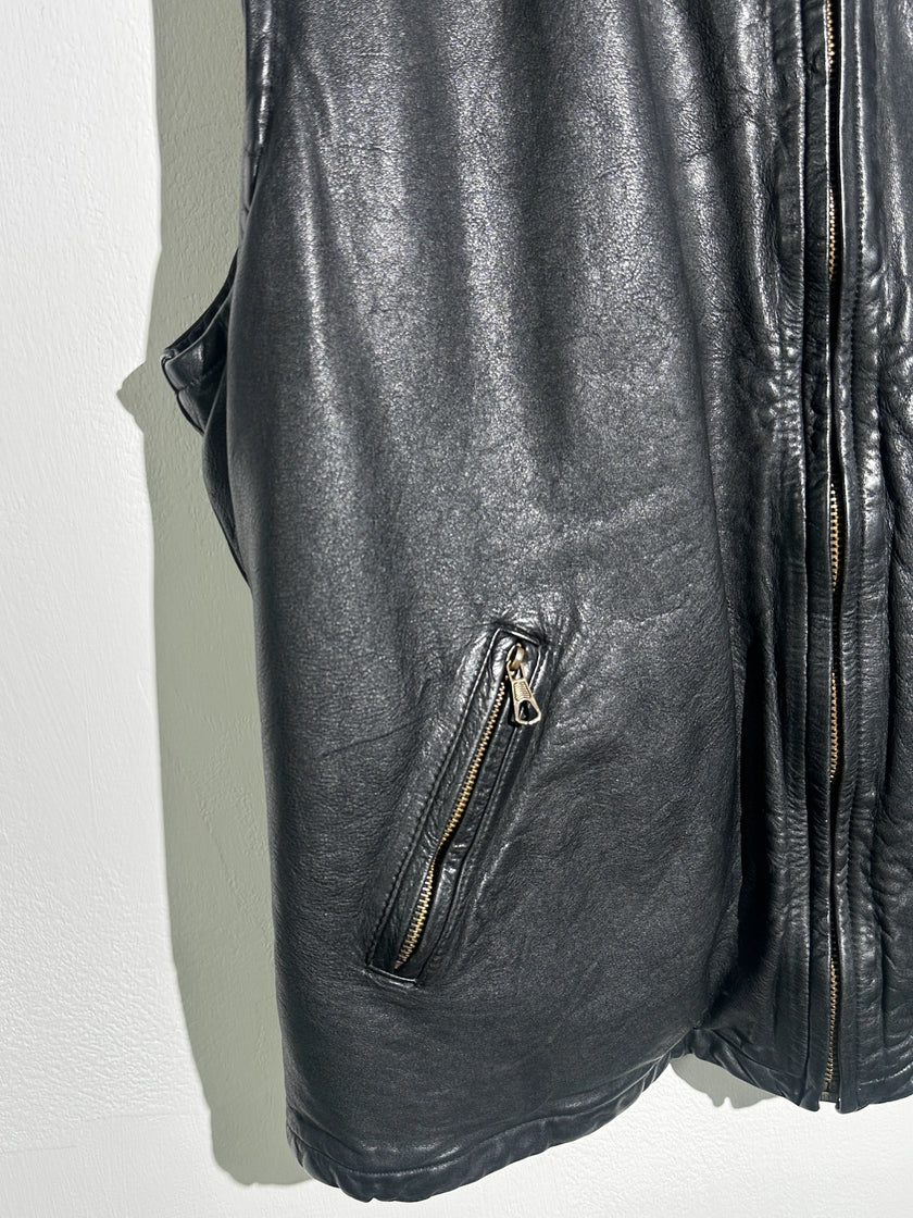 EMPORIO ARMANI - 1980s ZIPPED LEATHER BIKER VEST JACKET