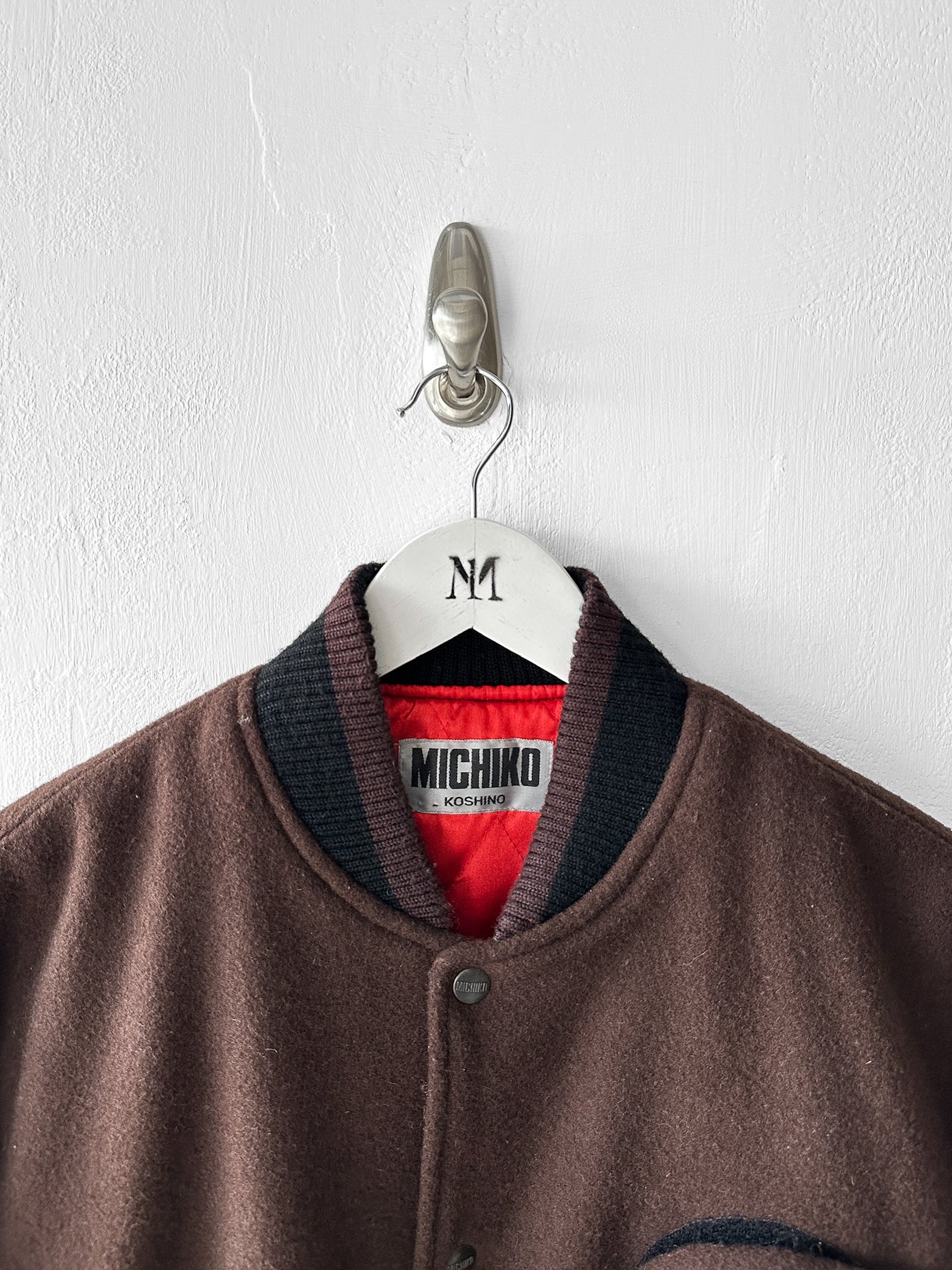 MICHIKO KOSHINO - 1990s BOMBER JACKET WITH CONTRASTING SLEEVE AND DETACHABLE POUCH POCKET