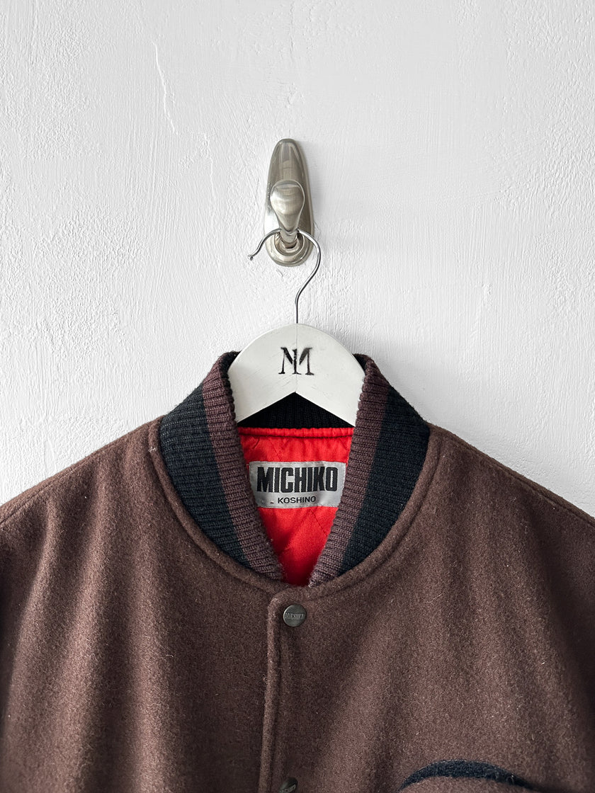 MICHIKO KOSHINO - 1990s BOMBER JACKET WITH CONTRASTING SLEEVE AND DETACHABLE POUCH POCKET