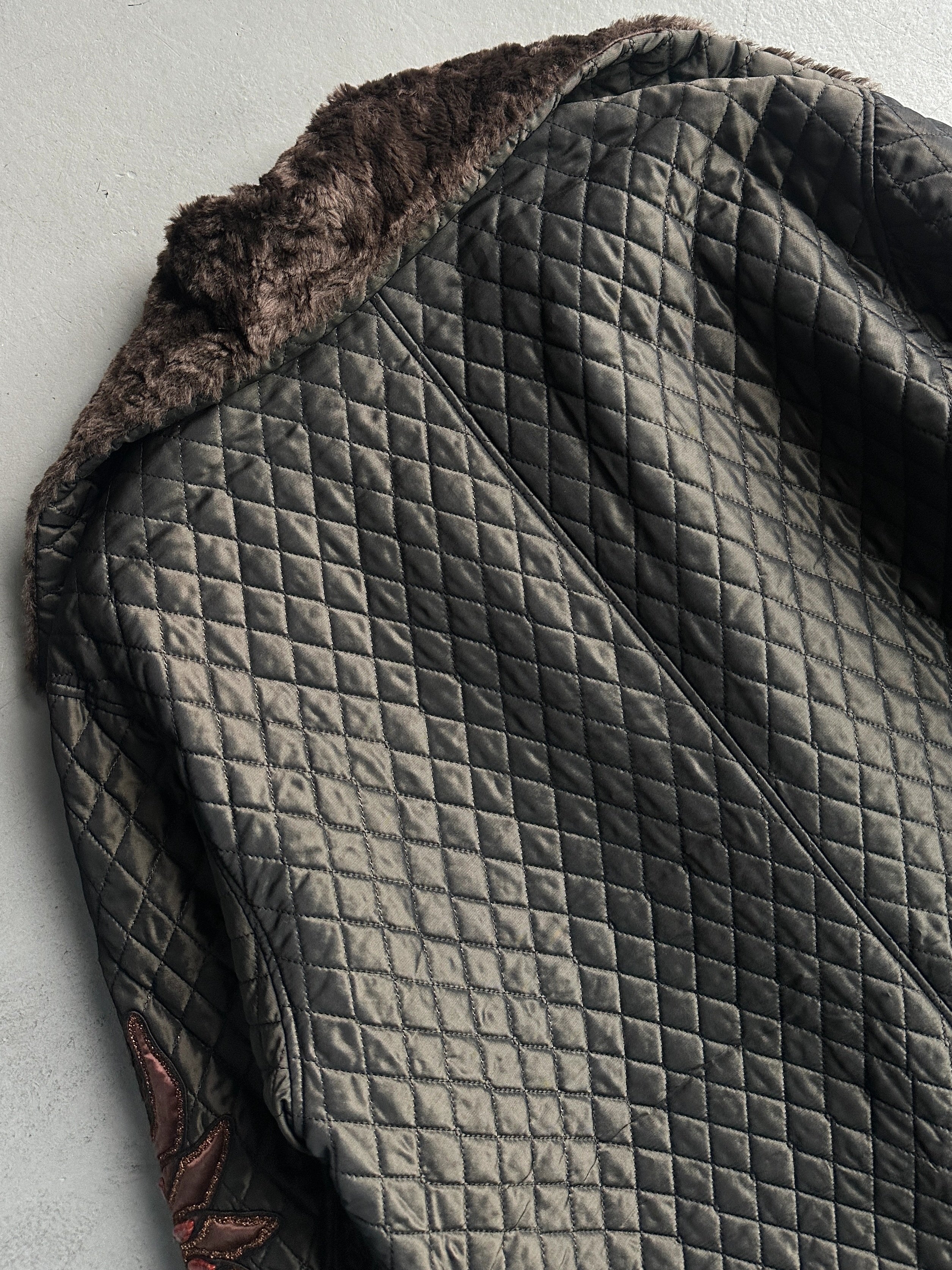 KANSAI YAMAMOTO - 1990s OVERSIZED QUILTED COAT WITH FUR COLLAR