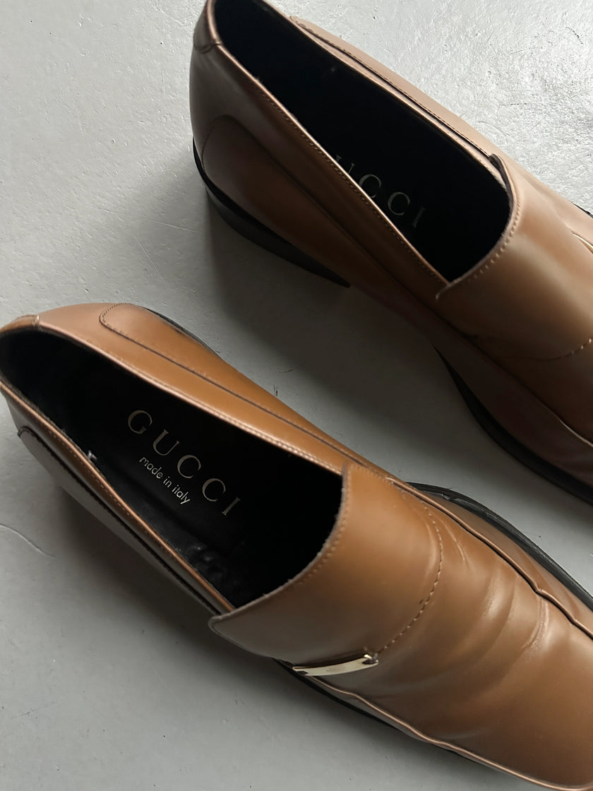 GUCCI - 1990s SQUARE TOE LEATHER LOAFERS