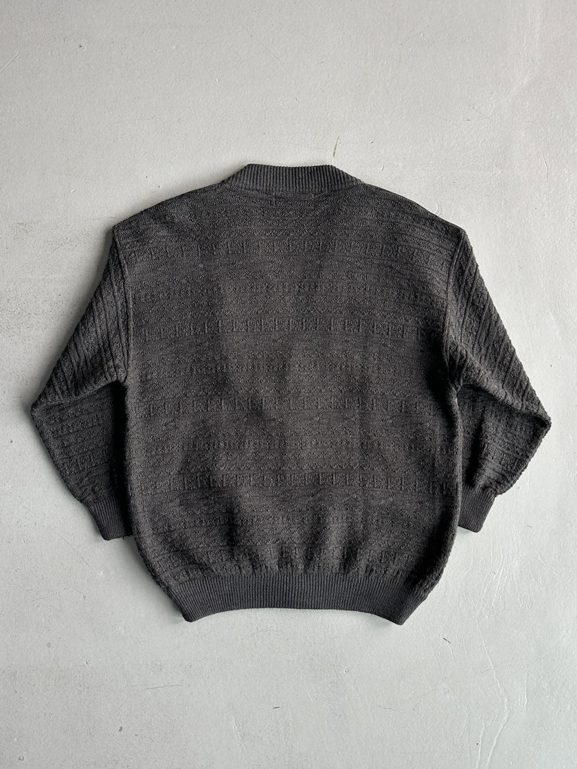 VALENTINO - 1990s PANELED WOOL CARDIGAN WITH SUEDE PATCHES