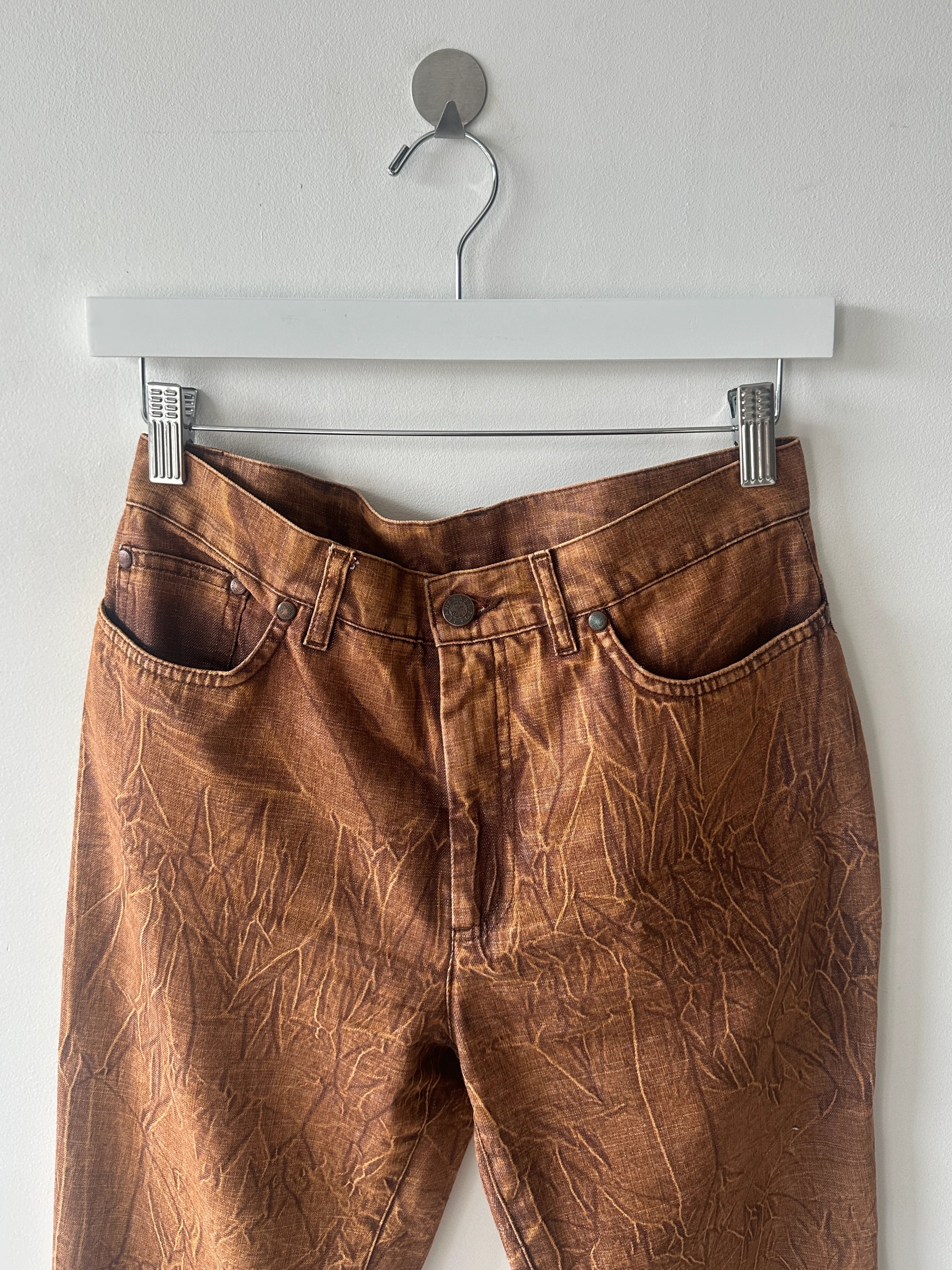 KENZO - 1980s DENIM TROUSERS WITH CRINKLED EFFECT WASH