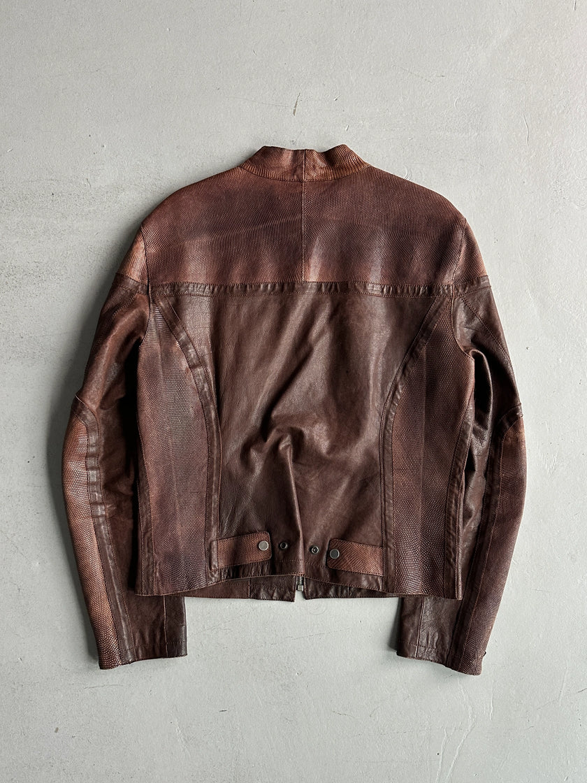 EMPORIO ARMANI - F/W 2005 BIKER LEATHER JACKET WITH SNAKESKIN DETAILS