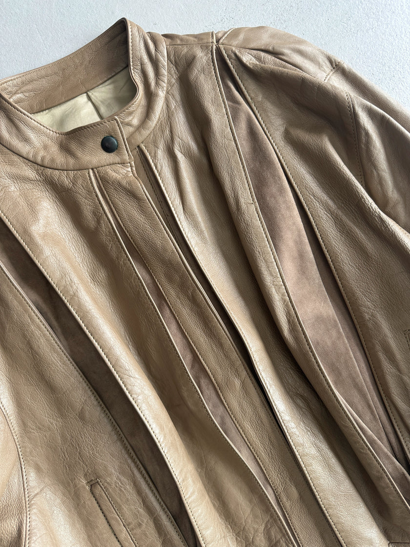1980s BOXY FIT LEATHER PANELED JACKET