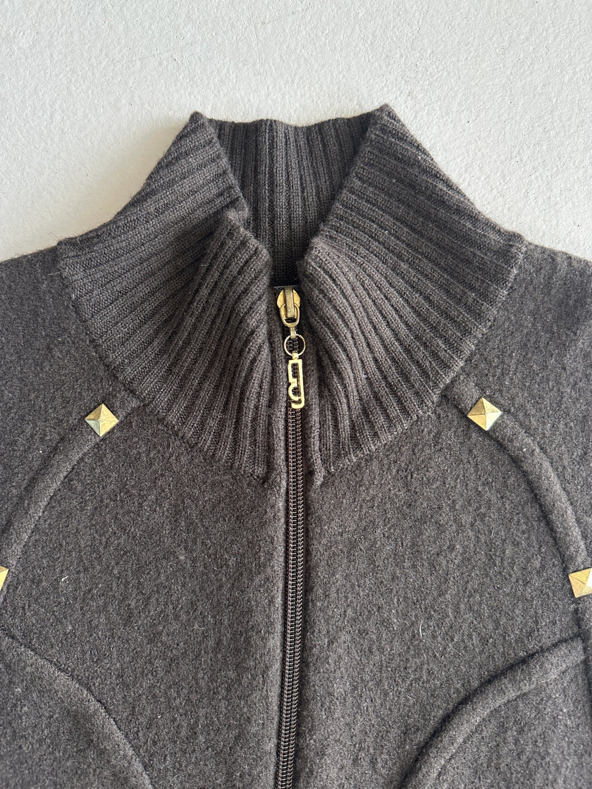 LES COPAINS  - 1990s HIGH NECK KNIT ZIPPED VEST GILET