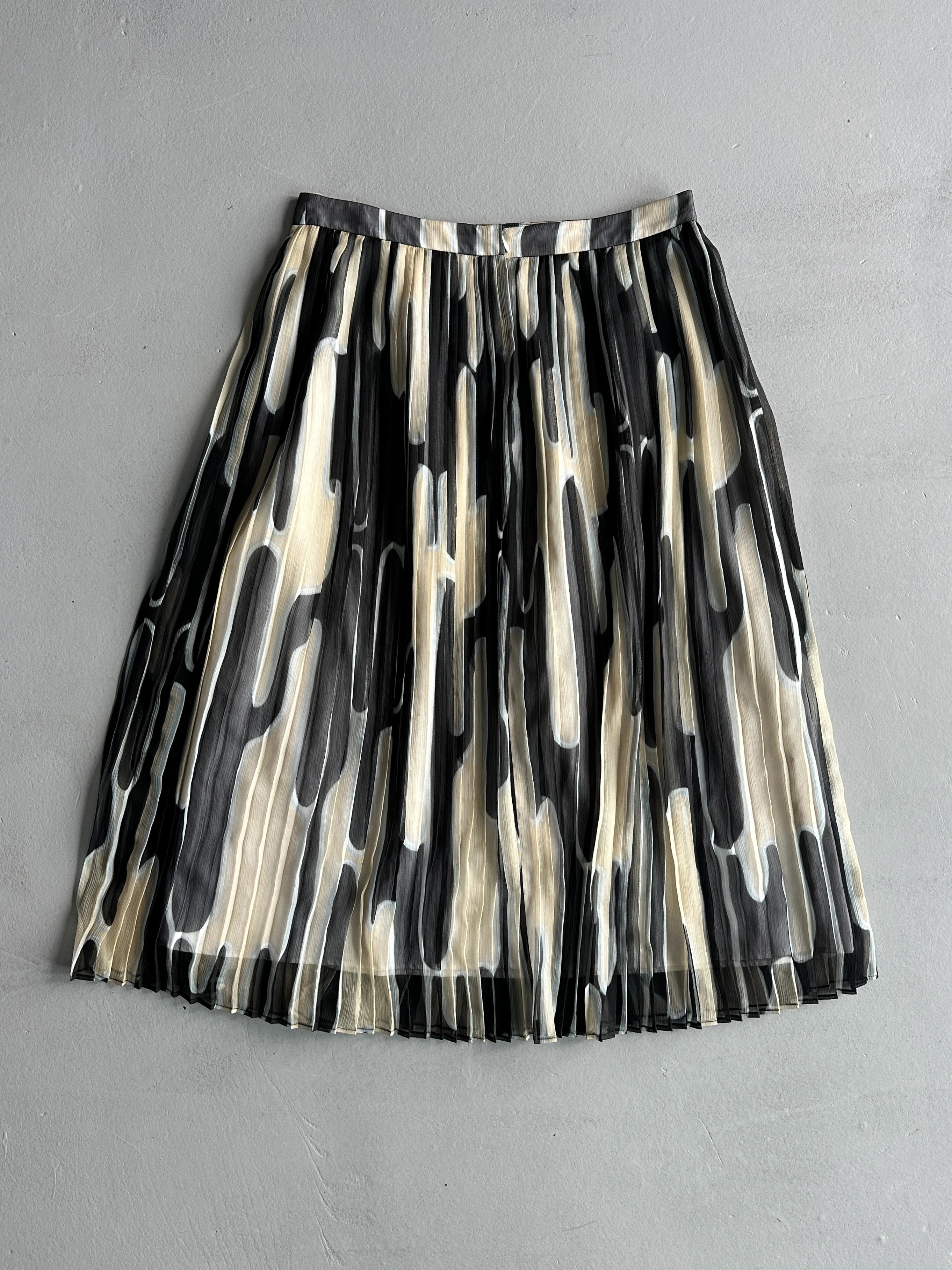 KENZO - 1990s GEOMETRIC PRINT MESH PLEATED SKIRT