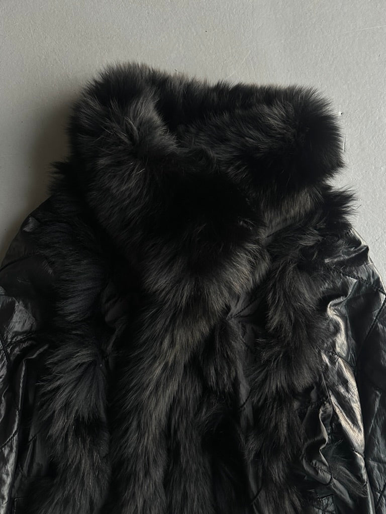 KANSAI YAMAMOTO IMPACT - 1990s REVERSIBLE QUILTED COAT WITH FOX FUR DETAILS