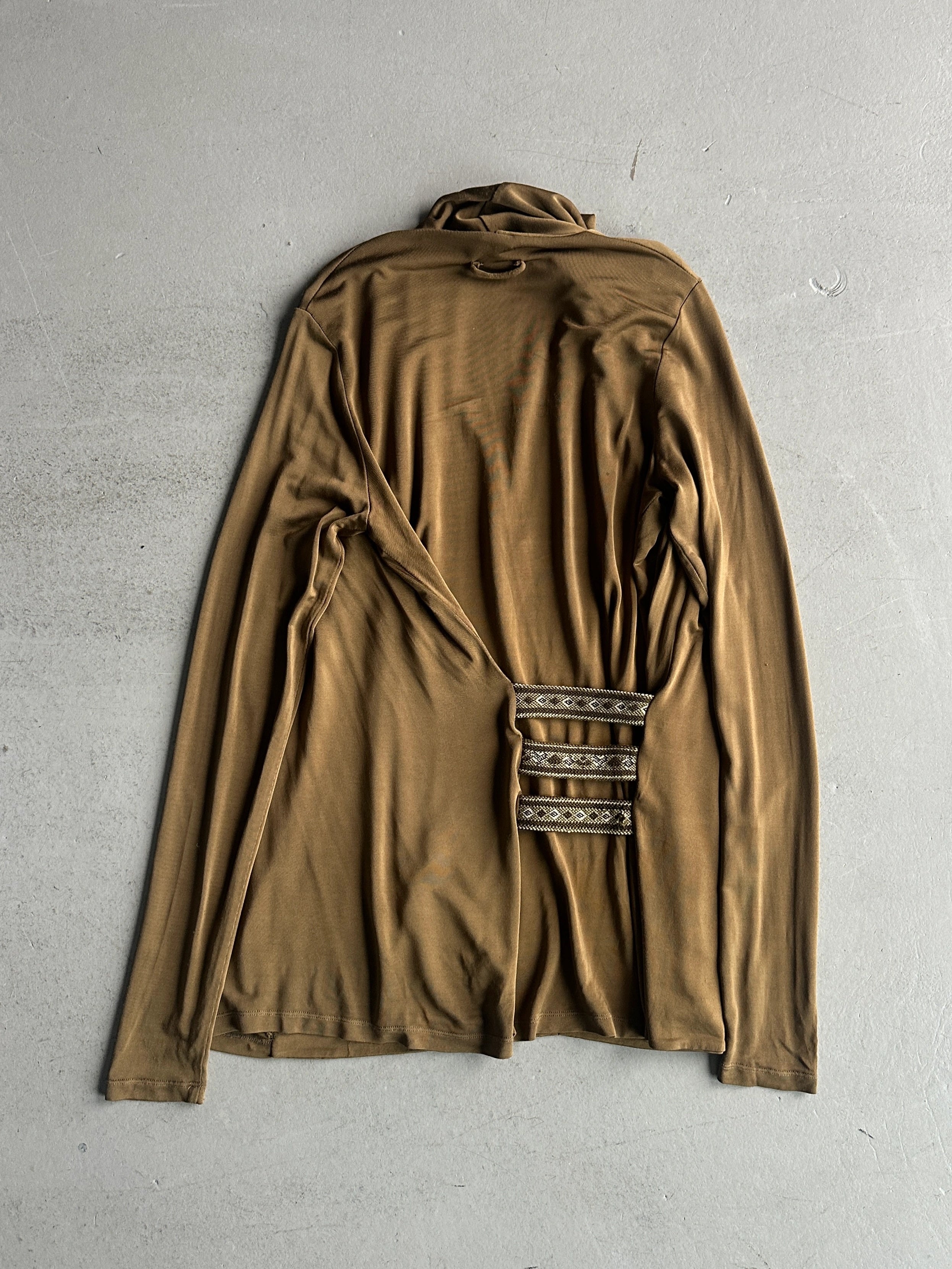 JEAN PAUL GAULTIER SOLEIL - 1990s STRETCH LONG SLEEVE TOP WITH BONDAGE STRAPS AT BACK