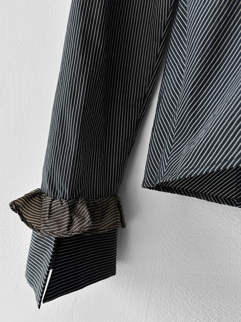 HIROKO KOSHINO - late 1990s PINSTRIPED BLOUSE WITH CASCADING RUFFLE DETAIL