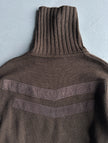 VERSACE - 2000s KNIT TURTLENECK TOP WITH CHEVRON BRUSHED LEATHER APPLIQUÉS