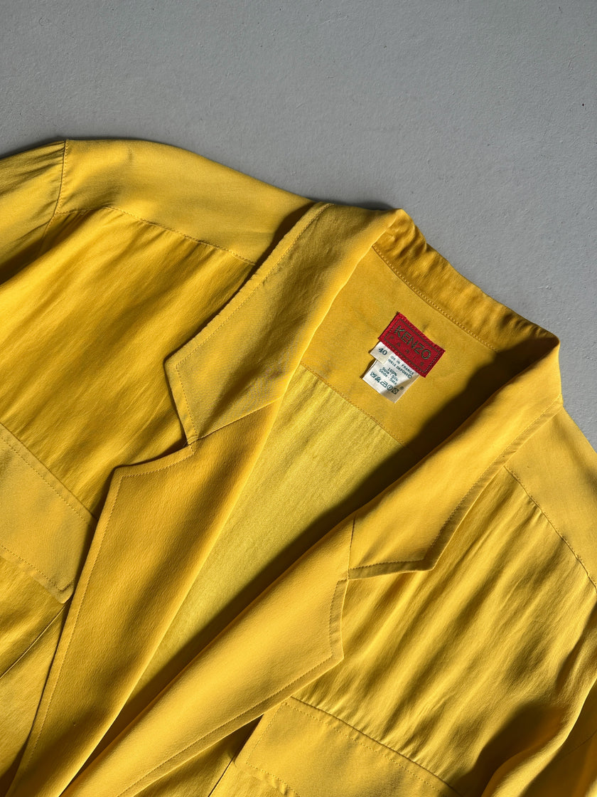 KENZO - 1980s TIE WAIST OPEN FRONT SILK BLOUSE