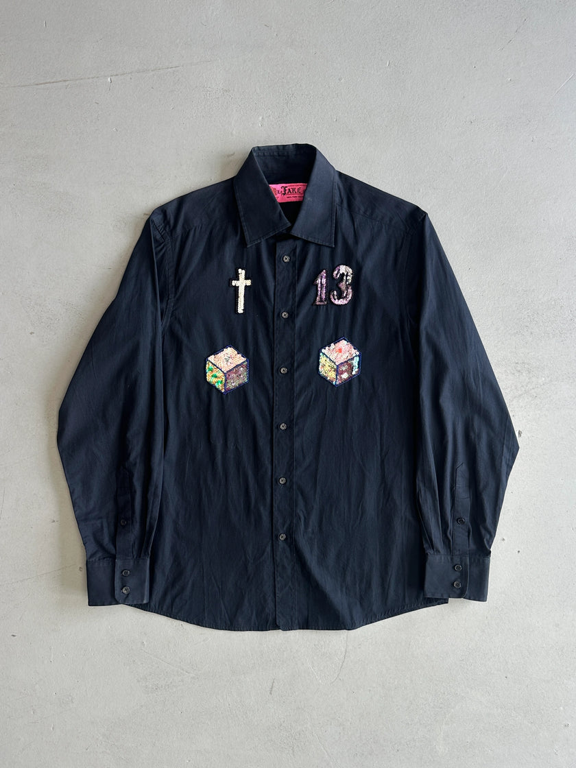 FAKE LONDON - 2003 LUCKY NUMBER SEQUIN LONG SLEEVE SHIRT