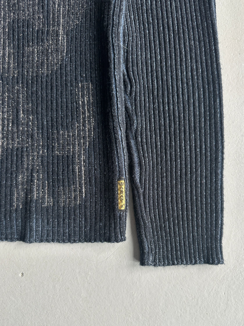 ARMANI JEANS - 1990s RIBBED KNIT MOCK NECK JUMPER