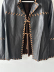 ITALIAN LABEL early 2000s OPEN FRONT LEATHER JACKET WITH WHIPSTITCH DETAILS