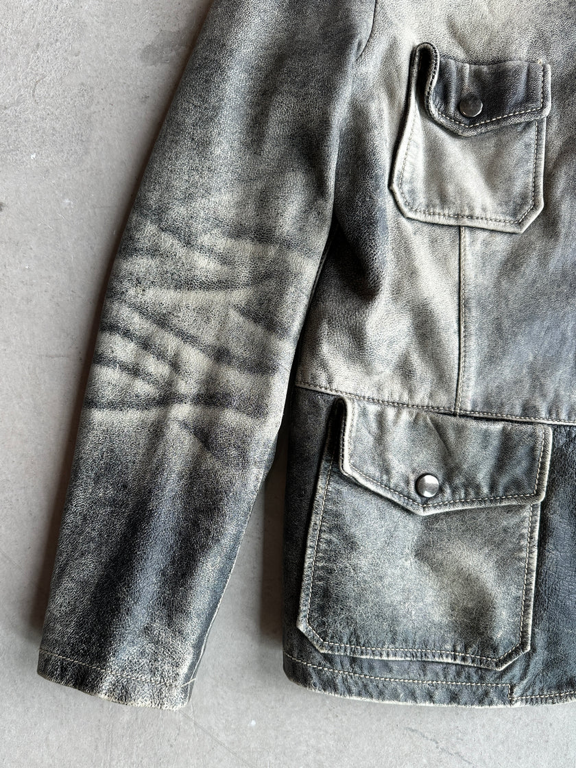 1990s DISTRESSED LEATHER CARGO JACKET