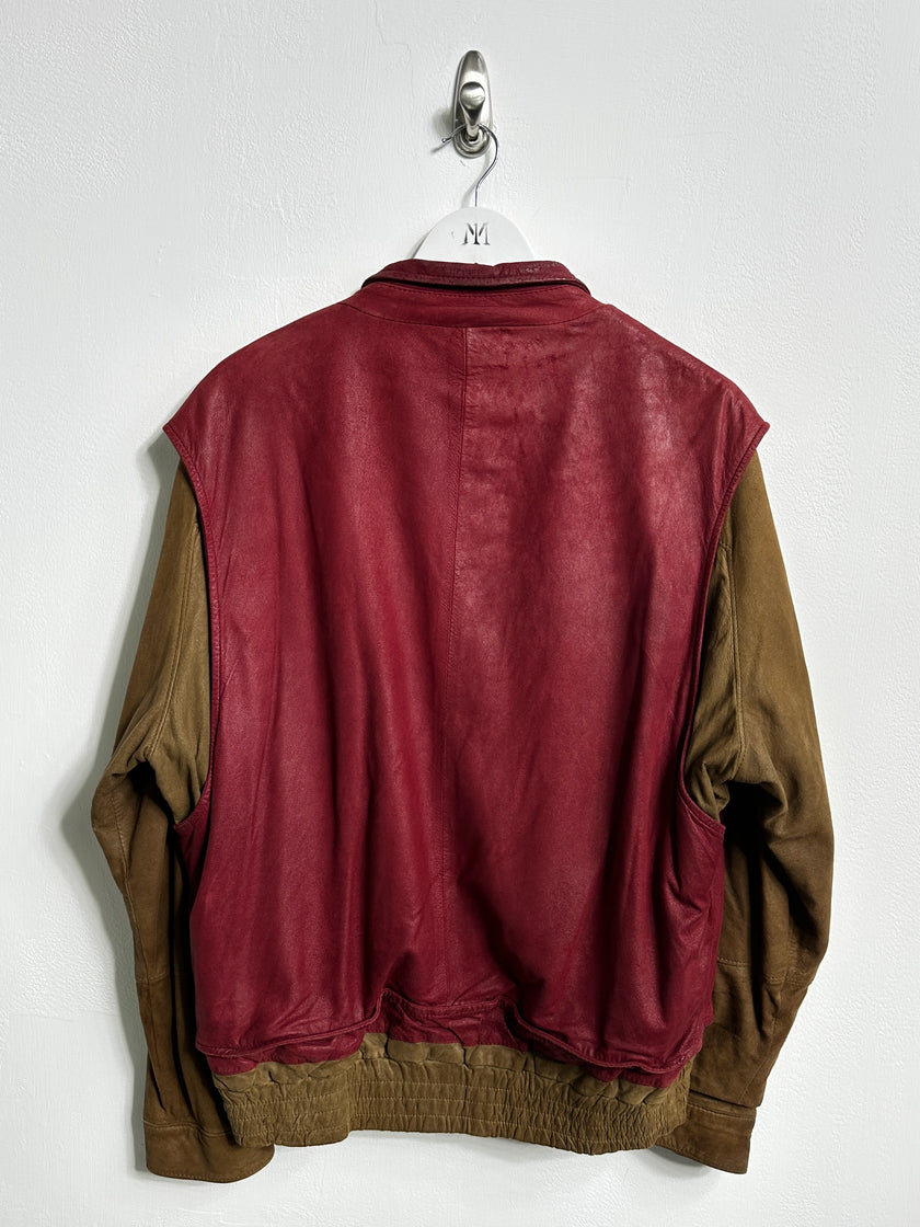 1980s SUEDE BOMBER JACKET WITH CONTRASTING GILET STYLE OUTER LAYER
