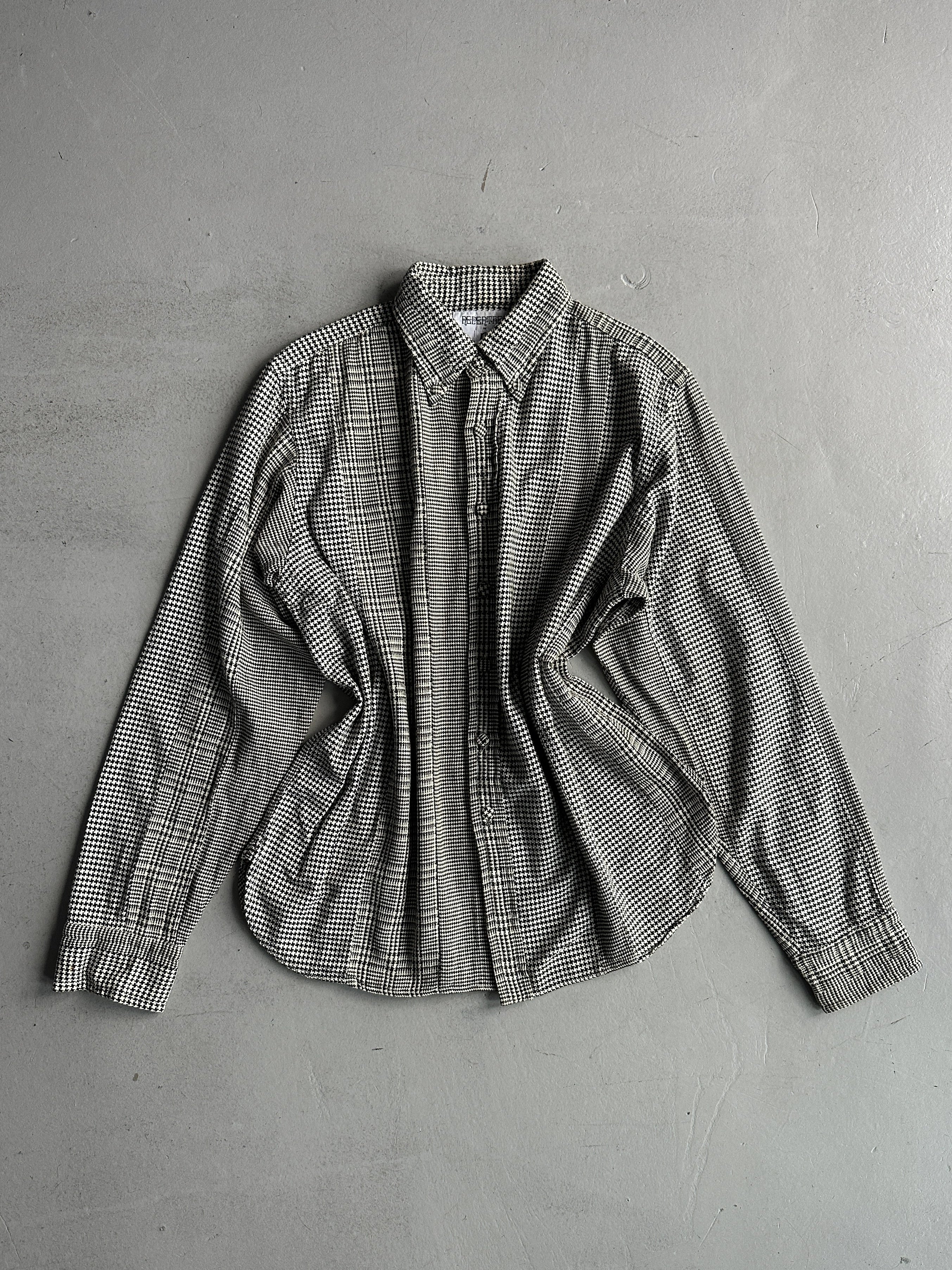 JAPANESE LABEL 1990s HOUNDSTOOTH AND PLAID LONG SLEEVE SHIRT