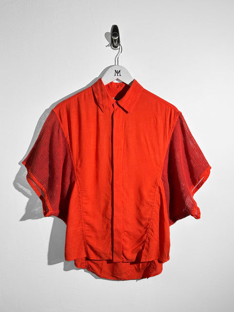 ISSEY MIYAKE - S/S 2014 RELAXED FIT SHIRT WITH PANELED MESH SLEEVE