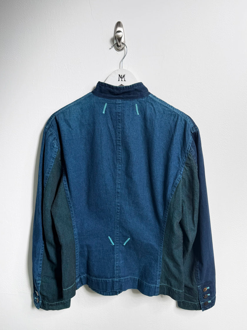 ISSEY MIYAKE - F/W 1993 PANELED DENIM JACKET WITH CONTRAST EMBROIDERED DETAILS ALL OVER