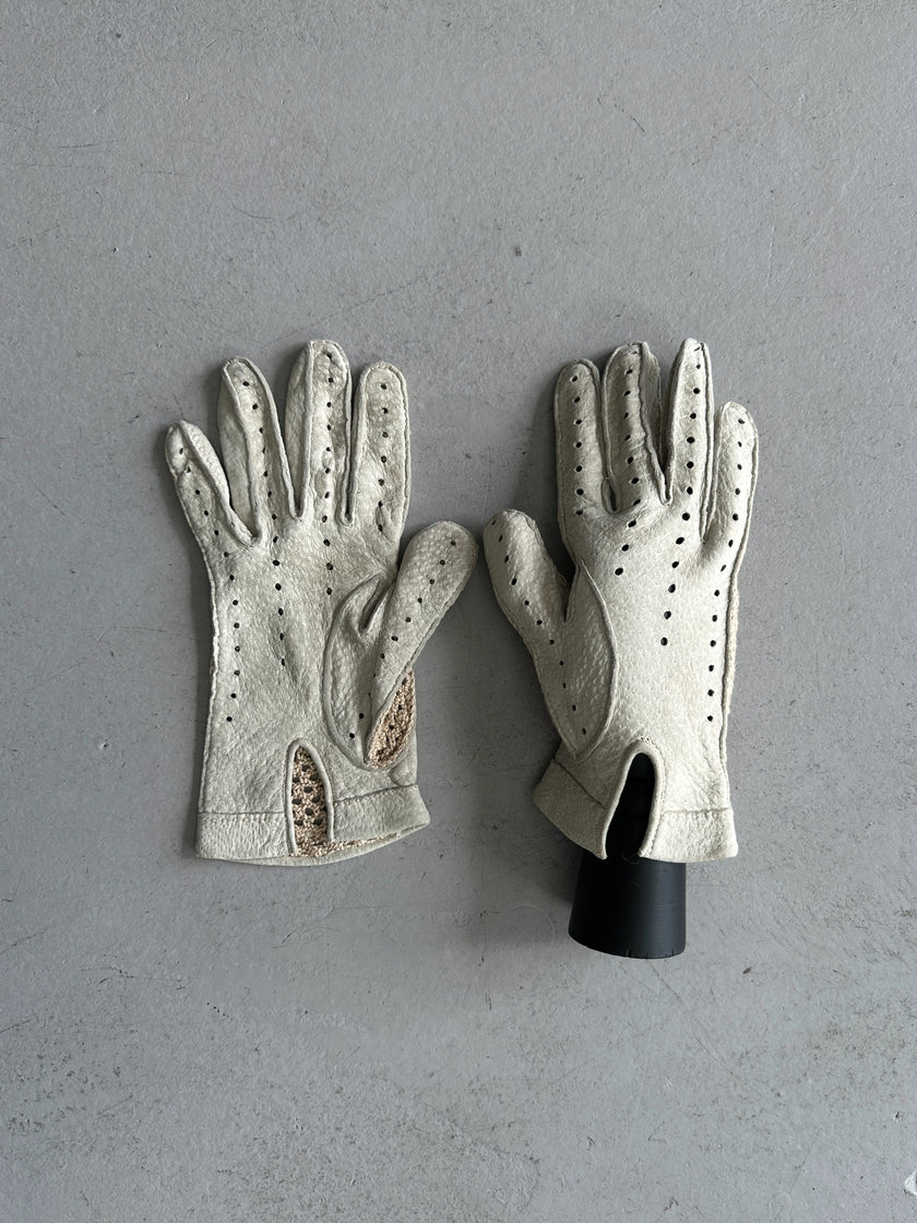 TRUSSARDI - 1990s LEATHER AND CROCHET BACK GLOVES