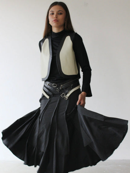 MARELLA - 2000s PANELED PLEATED LONG PINSTRIPED SKIRT