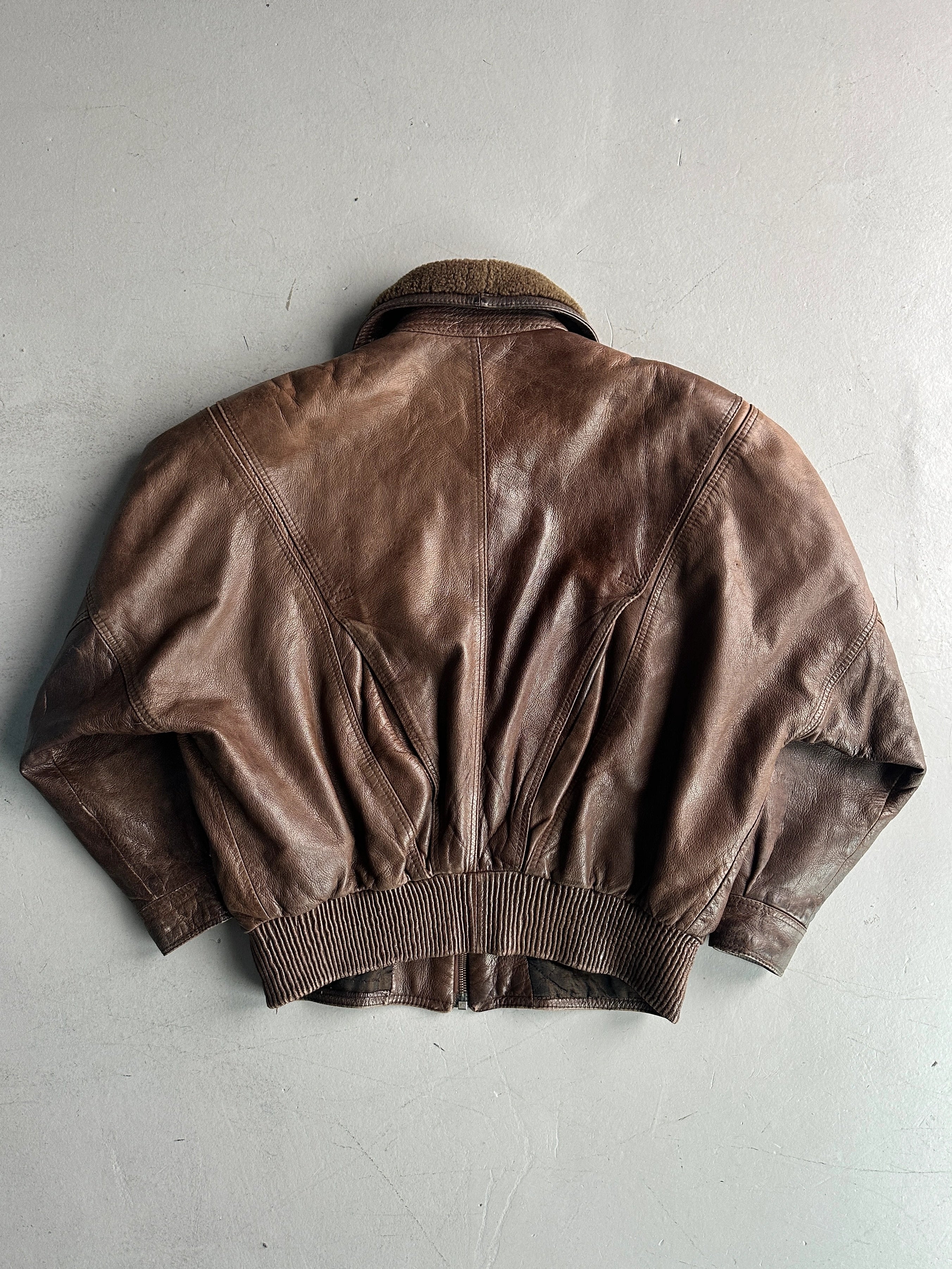 GIANNI VERSACE - 1980s LEATHER AVIATOR BOMBER JACKET WITH SHEARLING COLLAR