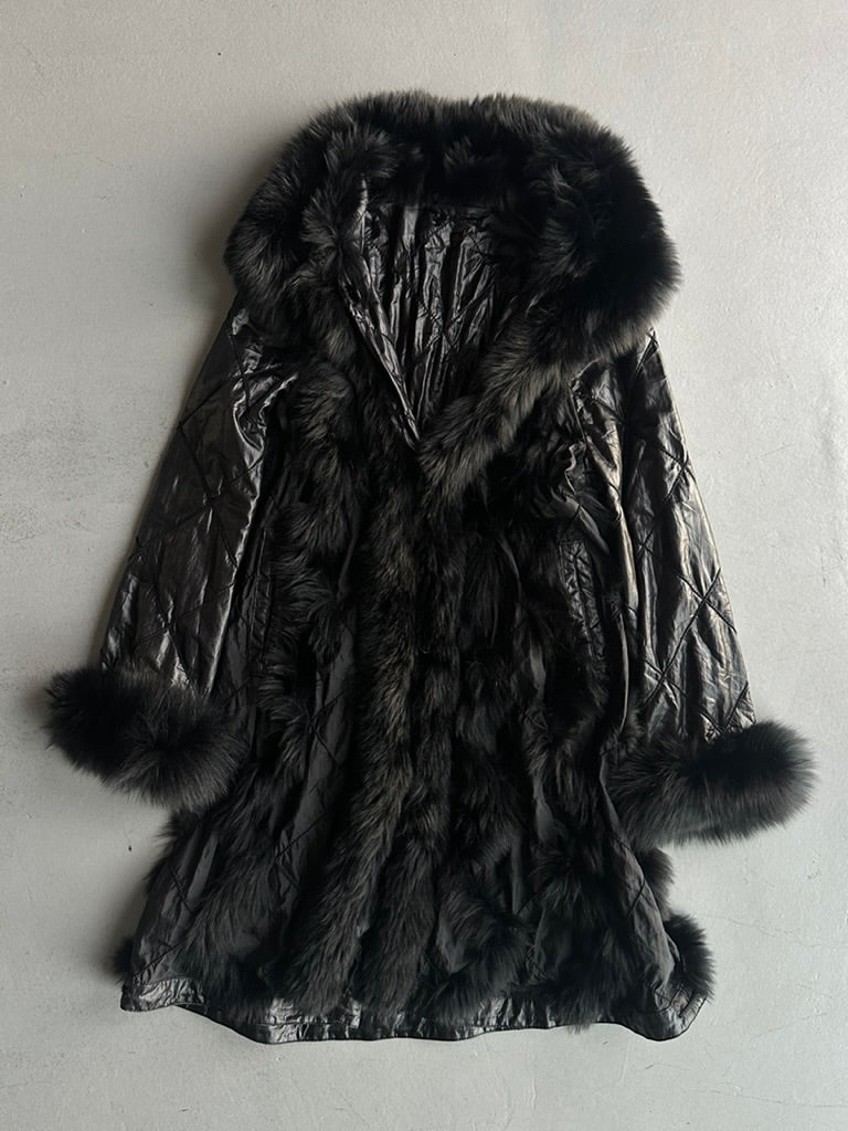 KANSAI YAMAMOTO IMPACT - 1990s REVERSIBLE QUILTED COAT WITH FOX FUR DETAILS