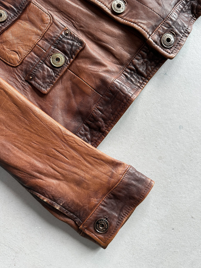 GAETANO NAVARRA - S/S 2007 MULTI POCKET DISTRESSED LEATHER JACKET
