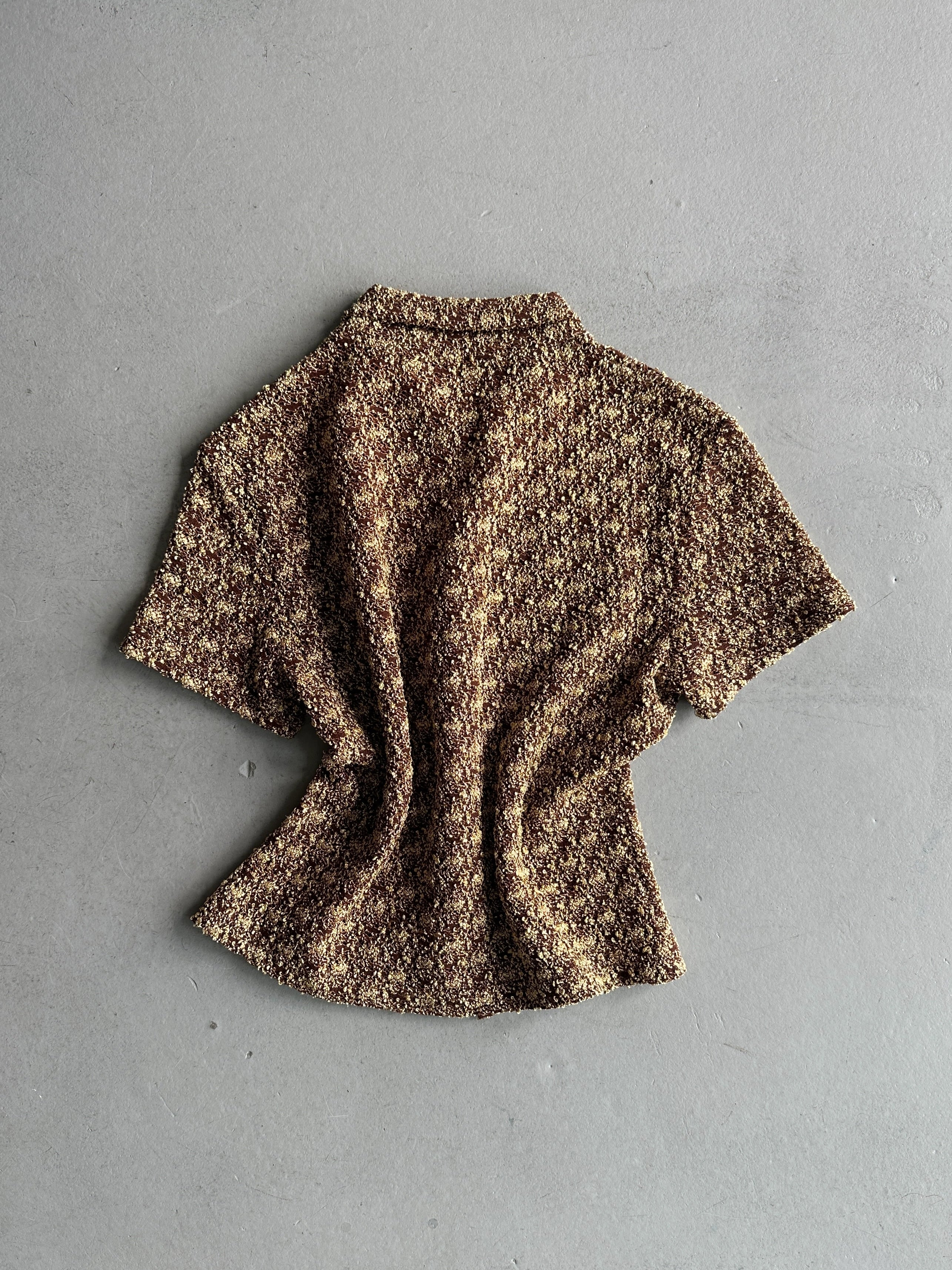 1970s CROP FIT BUTTONED SHORT SLEEVE KNIT TOP