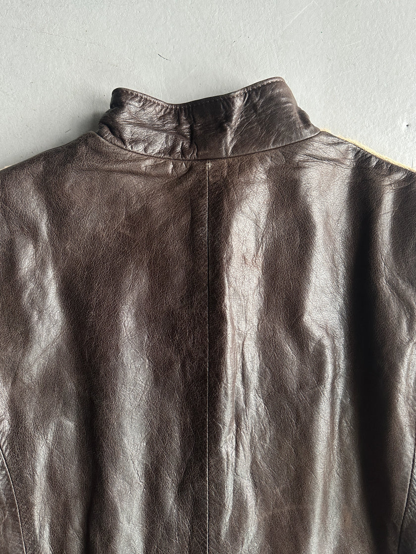 ANNA BIAGINI - 1990s CALF HAIR LEATHER LONG JACKET