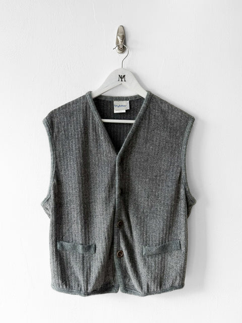 BYBLOS - 1980s RIBBED V NECK BUTTONED VEST TOP GILET